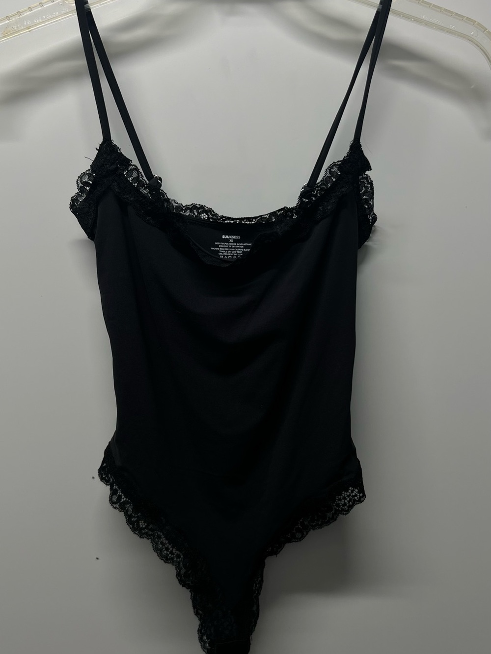 Black Lace-Trim Bodysuit with Adjustable Straps